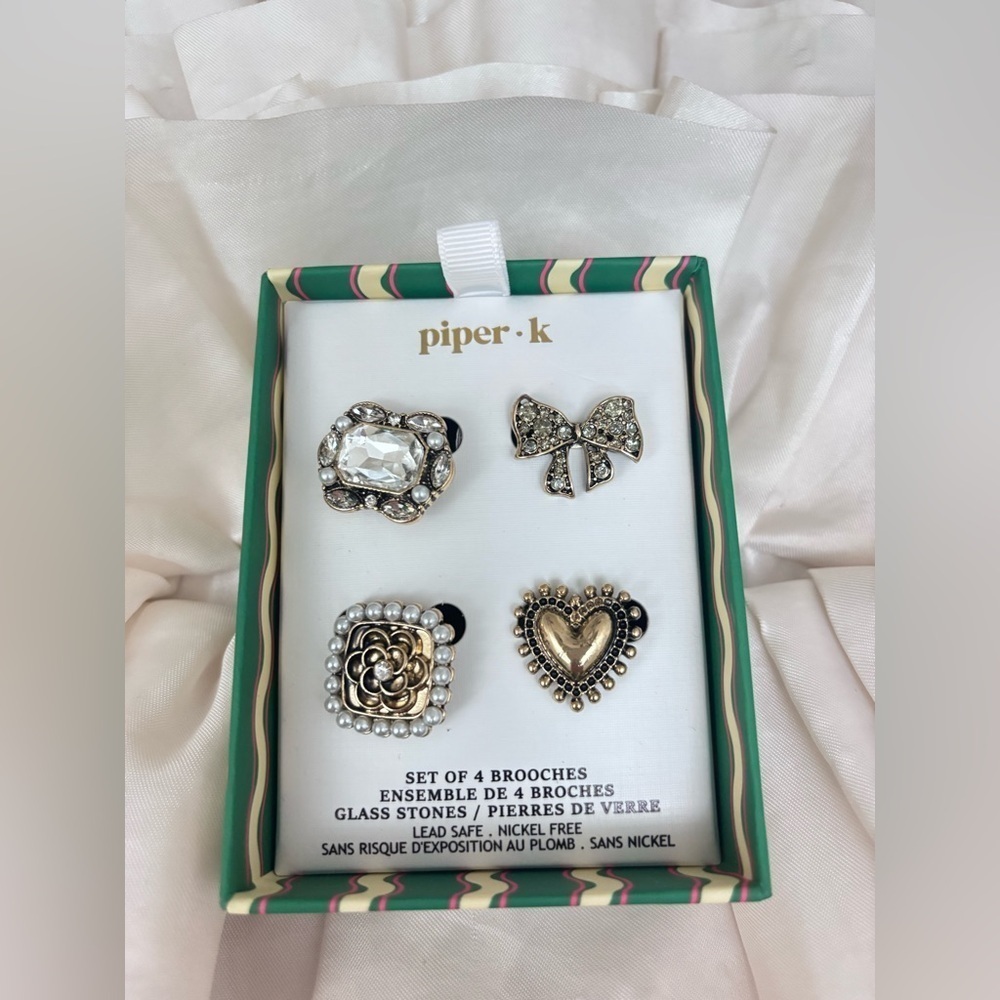 Anthropologie Brooch Set with Silver and Gold Accents